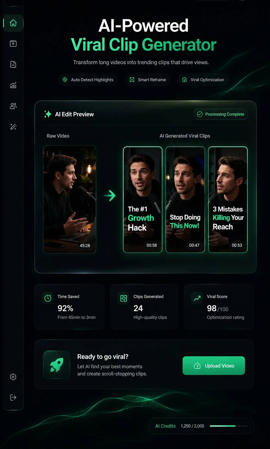 Kliping studio turning one raw video into three AI generated clips